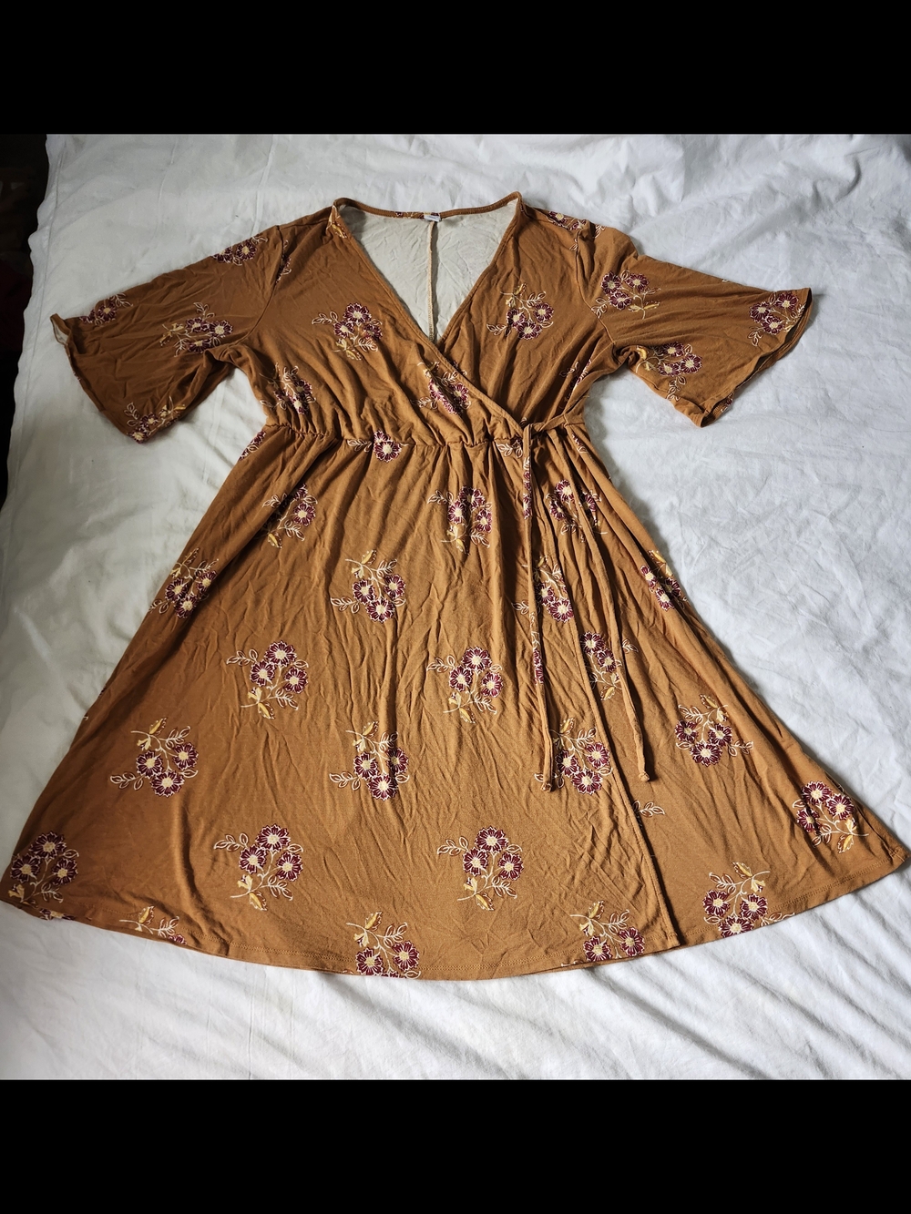 Old Navy Mustard Floral Midi Wrap Dress